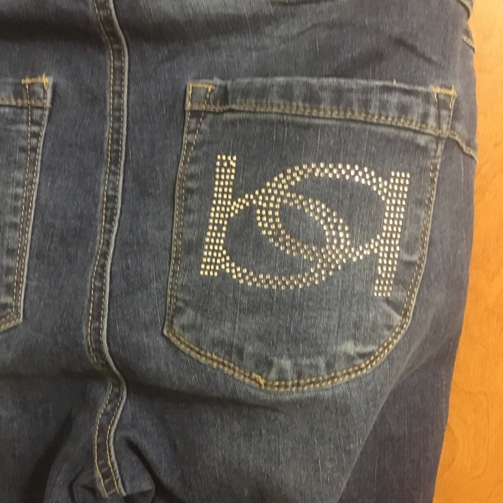 Bebe Destroyed Distressed Rhinestone Dark Wash Blue Skinny Jeans 30 - Picture 10 of 11